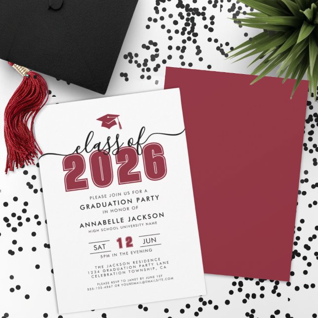 Simple Modern Red Graduation Party Invitation (Simple Modern Red Graduation Party Invitation)