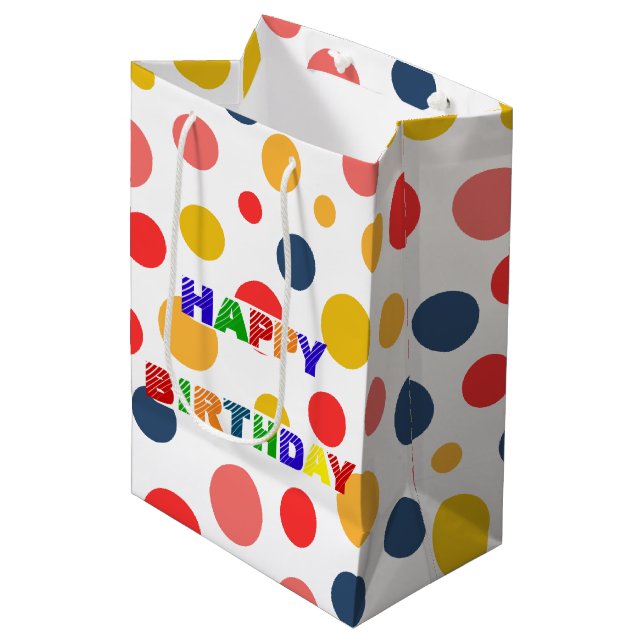 Simple Modern red green Polka dot birthday party Medium Gift Bag (Front Angled)