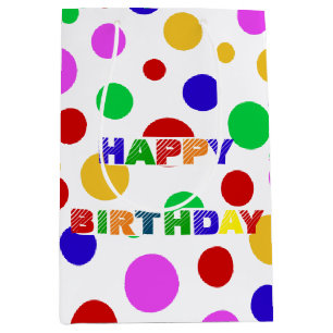 Simple Modern red green Polka dot birthday party Medium Gift Bag