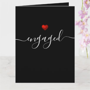 Simple Modern Red Heart Black Engaged Card