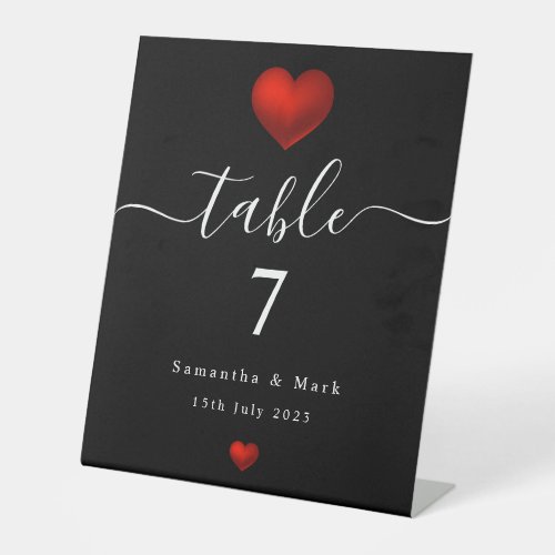 Simple Modern Red Heart Black Wedding Pedestal Sign