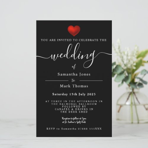 Simple Modern Red Heart Black Wedding Stationery