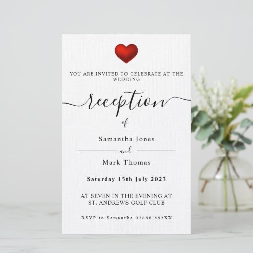 Simple Modern Red Heart Reception Invitation Stationery