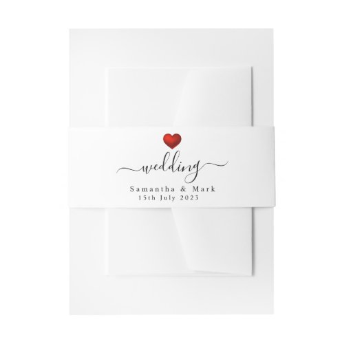 Simple Modern Red Heart Wedding Invitation Belly Band