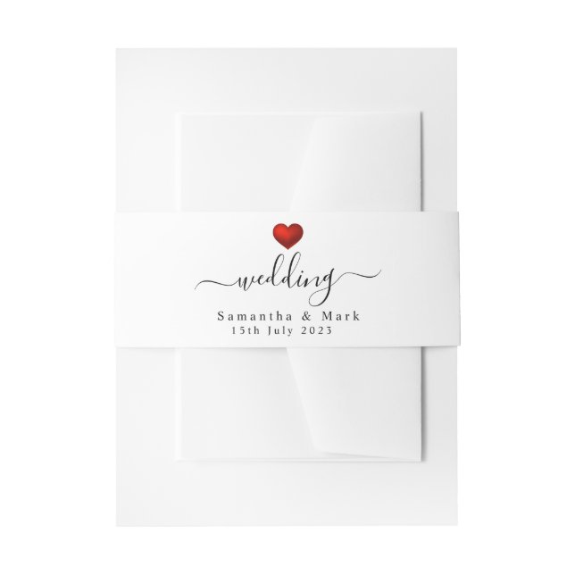 Simple Modern Red Heart Wedding Invitation Belly Band (Front Example)