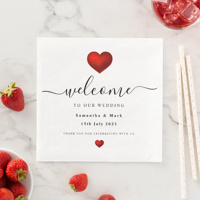 Simple Modern Red Heart Wedding Napkin (Insitu)