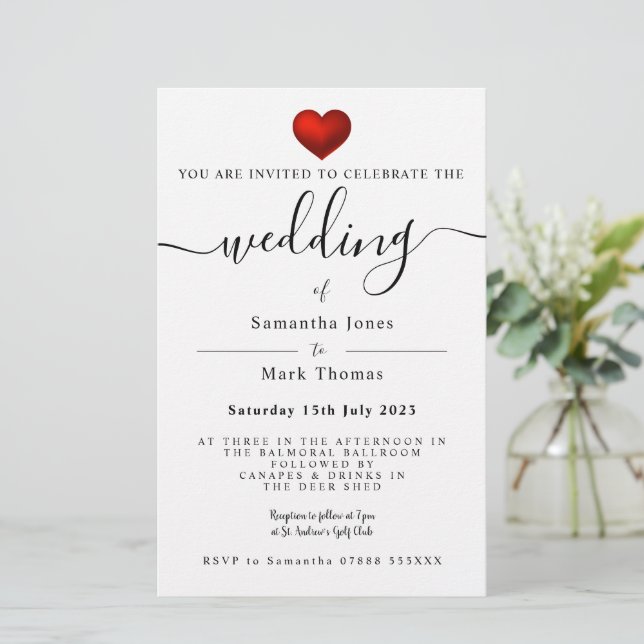 Simple Modern Red Heart Wedding Stationery (Standing Front)