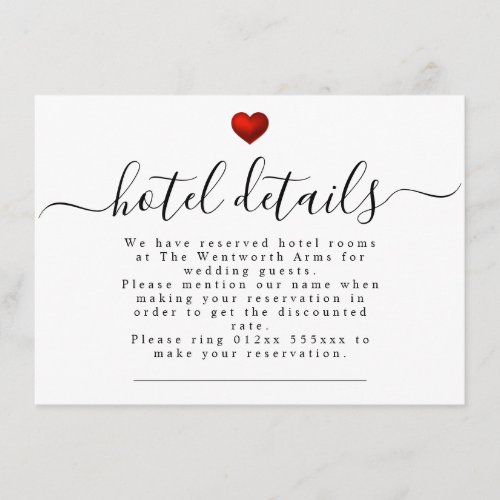 Simple Modern Red Heart Wedding Stationery Enclosure Card
