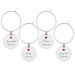 Simple Modern Red Heart Wedding Wine Charm