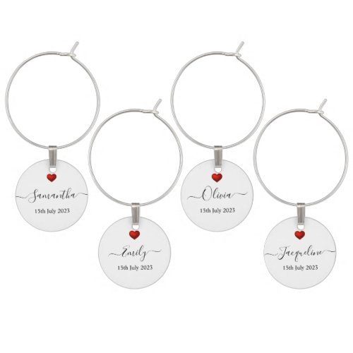 Simple Modern Red Heart Wedding Wine Charm