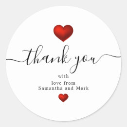 Simple Modern Red Heart White Wedding Classic Round Sticker