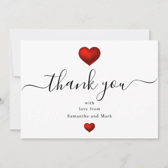 Simple Modern Red Heart White Wedding Flat Card (Front)