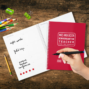 Simple Modern Red Kindergarten Teacher School Year Planner