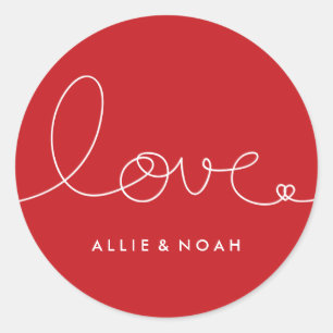Simple Modern Red Loopy Love Heart Wedding Sticker