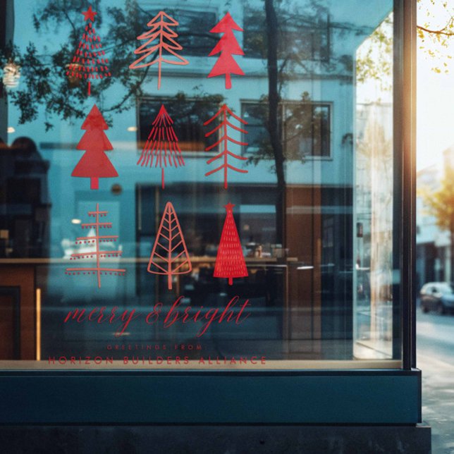 Simple Modern Red Merry & Bright Christmas Welcome Window Cling (Creator Uploaded)