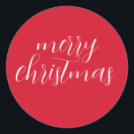 Simple Modern Red Merry Christmas Classic Round Sticker<br><div class="desc">Simple Modern Red Merry Christmas Sticker</div>
