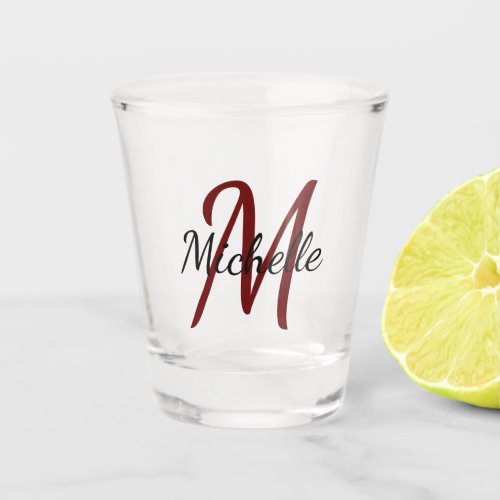 Simple Modern Red Monogrammed Name  Initial Shot Glass