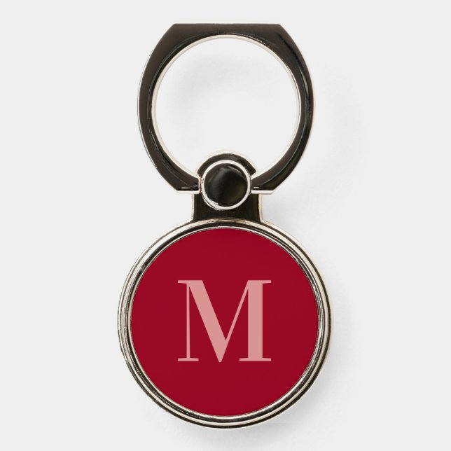 Simple Modern Red Monogrammed Phone Ring Stand (Front)