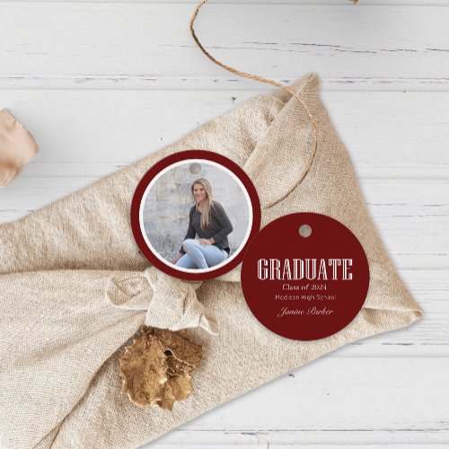Simple Modern Red Photo Graduation Favor Tags
