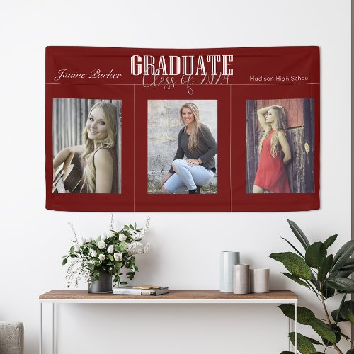 Simple Modern Red Photo Graduation Party Banner