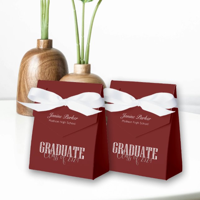 Simple Modern Red Photo Graduation Party Favor Boxes (Creator Uploaded)
