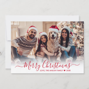 Simple Modern Red Script 2 Photo Christmas Holiday Card