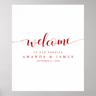 Simple Modern Red Script Wedding Welcome Poster