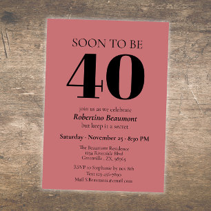 Simple Modern Red Surprise 40th Birthday Party Invitation