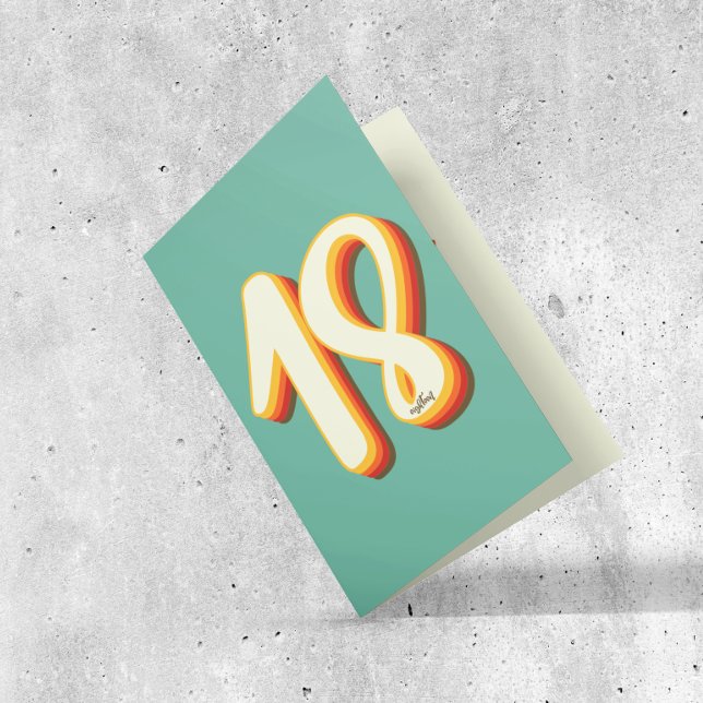 Simple Modern Retro Groovy Eighteen 18th Birthday Card (Creator Uploaded)