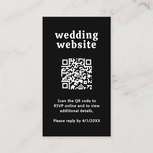 Simple Modern Retro Groovy QR Code Black Wedding Enclosure Card