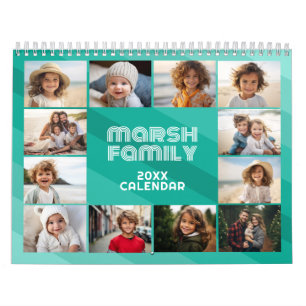 Simple Modern Retro Stripe Full Photo Each Month Calendar