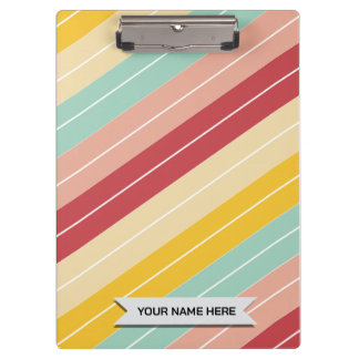 Simple Modern Retro Stripes Custom Name Clipboard