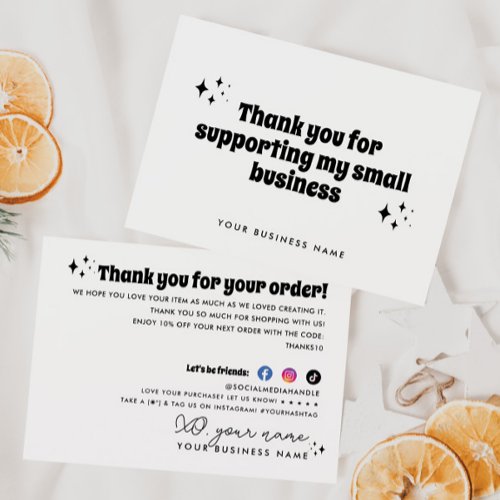 Simple Modern Retro Supporting My Small Business Thank You Card