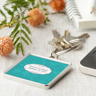 Simple Modern Retro Turquoise Mint Damask Wedding Keychain