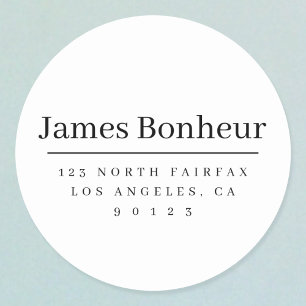 Simple Modern Return Address Black & White Classic Round Sticker
