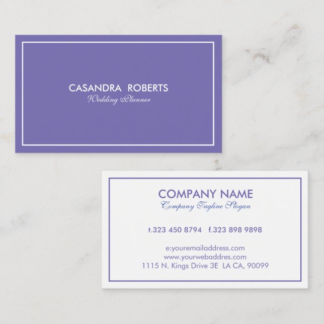 Simple Modern Reversible Purple & White Border Business Card (Front/Back)