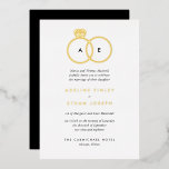 Simple Modern Rings Monogram Wedding Foil Invitation<br><div class="desc">A modern monogram gets glam with intertwined real foil wedding rings and a personalized text making this a new classic wedding invitation with streamlined text in clean black and white. Personalize all of the text of this invitation for a custom, simple classic invitation that will stand the test of time....</div>