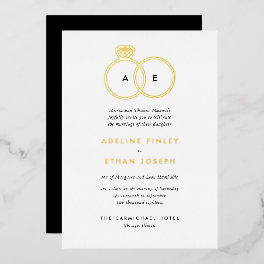 Simple Modern Rings Monogram Wedding Foil Invitation