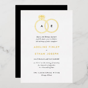 Simple Modern Rings Monogram Wedding Foil Invitation