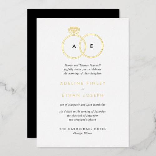 Simple Modern Rings Monogram Wedding Foil Invitation