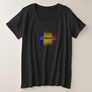 Simple Modern Romania Letter Flag Souvenir  Plus Size T-Shirt