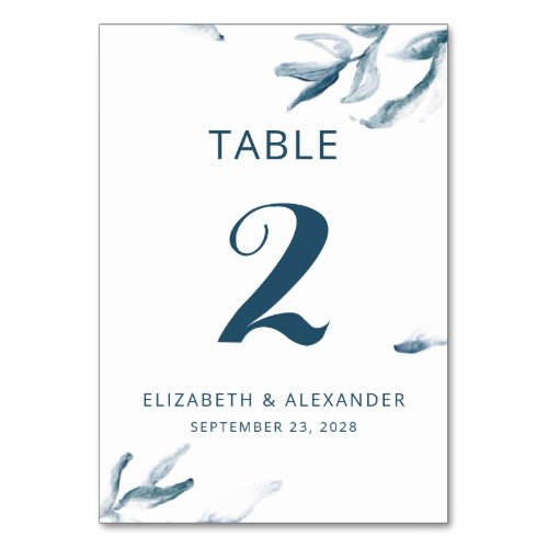 Simple modern romantic blue watercolor wedding table number