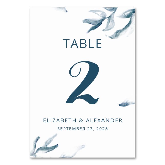 Simple modern romantic blue watercolor wedding table number (Front)