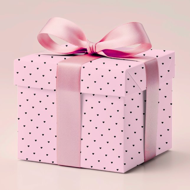 Simple Modern Romantic Cute Love Heart Pink Black Wrapping Paper (Creator Uploaded)
