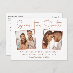 Simple Modern Rose Gold 2 Photo Save The Date Postcard