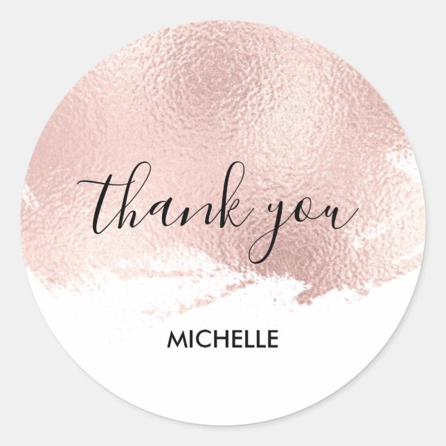 Simple modern rose gold brush stroke thank you classic round sticker (Front)