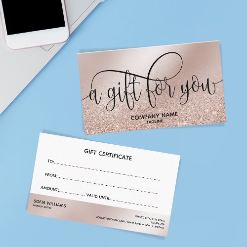 Simple  Modern Rose Gold Certificate Gift Card