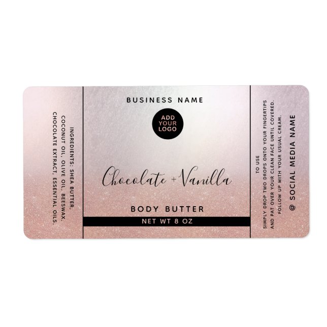 Simple modern rose gold glitter logo product  labe label (Front)