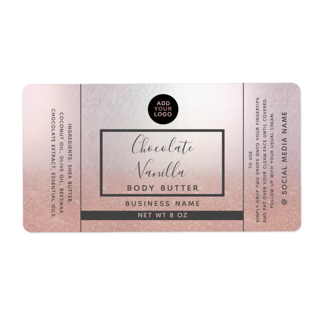 Simple modern rose gold glitter logo product  label (Front)