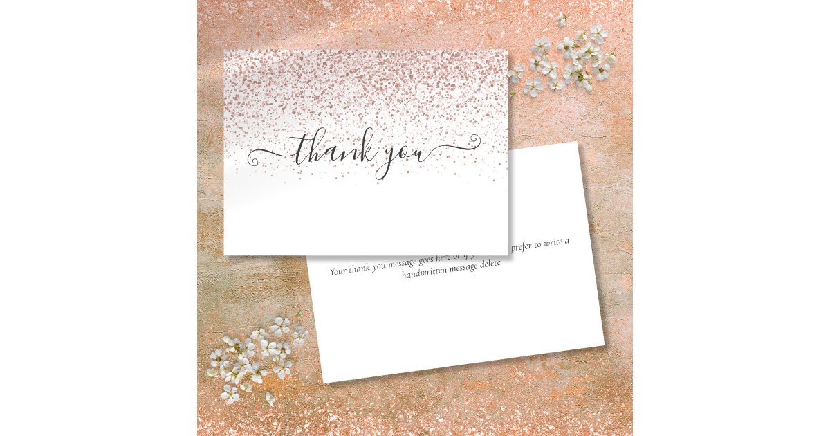 Simple Modern Rose Gold Glitter Script Thank You Card | Zazzle